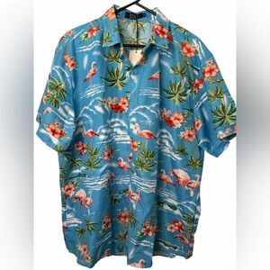SSLR Tropical Blue Flamingo Print Hawaiian Short Sleeve Men's Shirt NWT